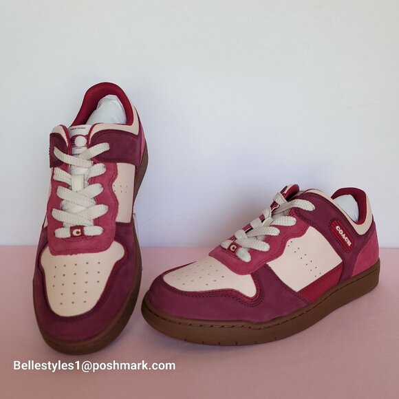 COACH Low Top Leather and Suede Sneakers C201- Pink color- Women’s US Size 9B - Picture 1 of 16